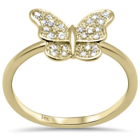 14K Yellow Gold Diamond Butterfly Ring